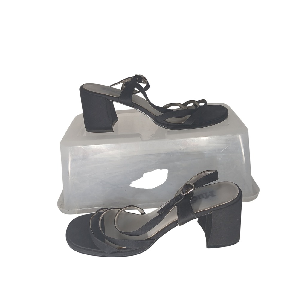 Mudd Jenni Block Heel Sandals 8.5 Black Y2K Vintage 90s‎ Strappy Square Toe